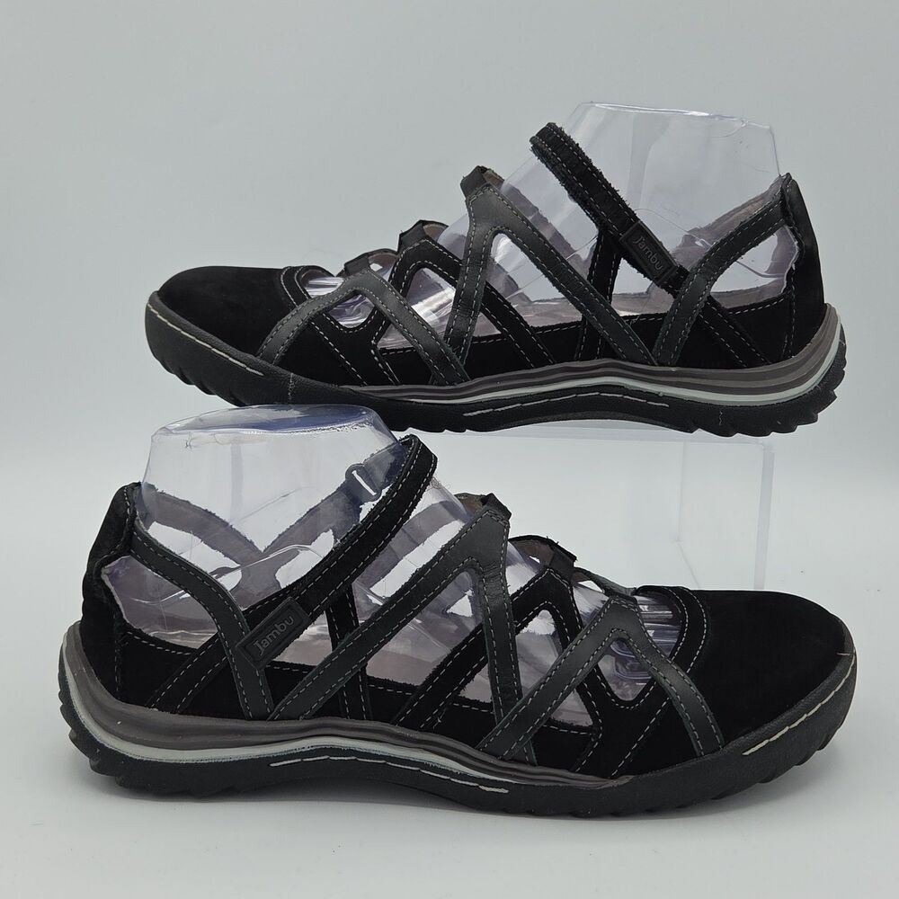 Jambu Tangerine Womens 8.5M Black Leather Strappy Memory Foam Comfort Sandals